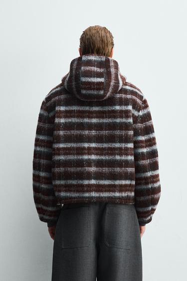 BOXY FIT CHECKED HOODIE JACKET - Brown-Blue by Zara - Image 2