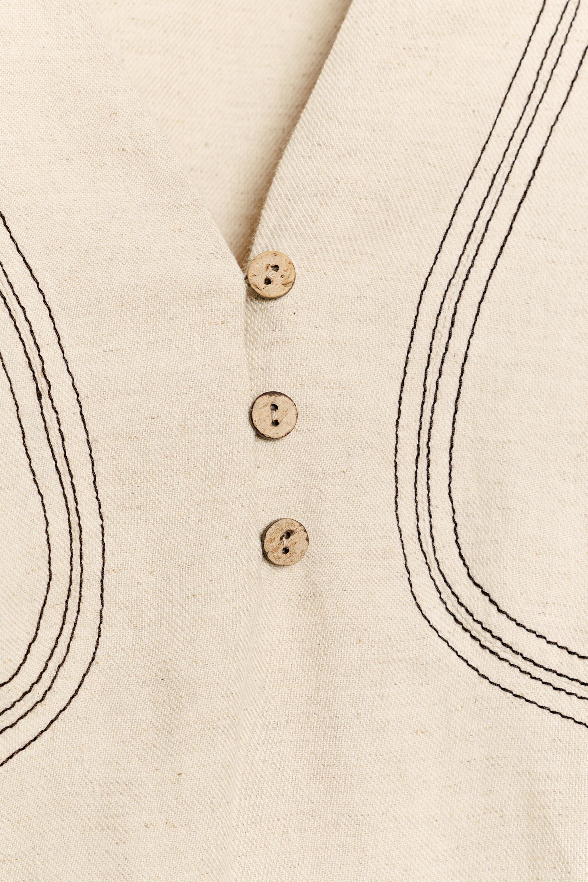 Женские рубашки Zara CONTRAST STITCH LINEN OVERSIZED SHIRT — фото 8