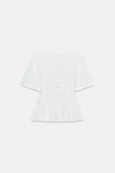 SHORT SLEEVE GATHERED TOP - White by Zara - Image 4