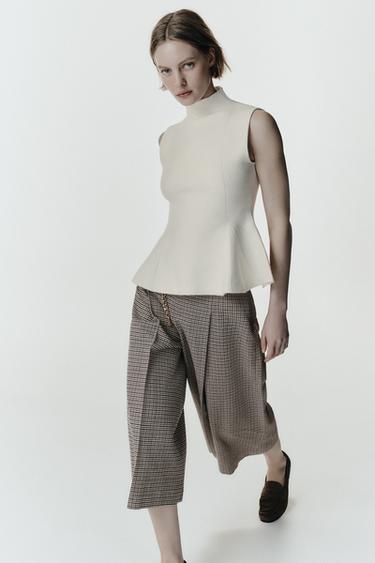 BERMUDA LARGA PATA DE GALLO CINTURÓN CADENA - Crudo / Azul de Zara