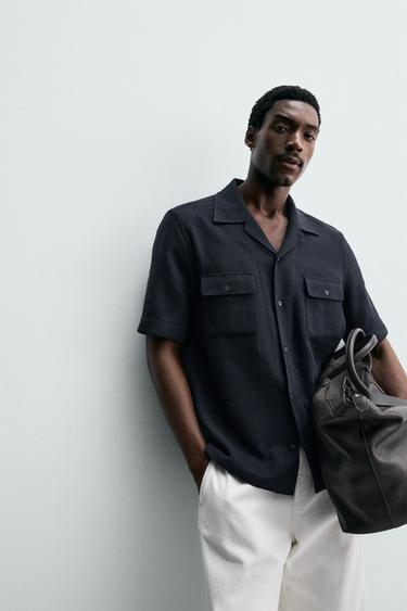 JACQUARD STRIPED SHIRT WITH POCKETS - Navy blue by Zara - Image 5