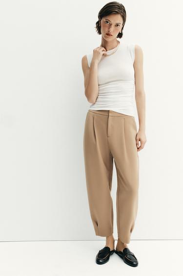 Zara PLEATED CARROT PANTS - taupe brown