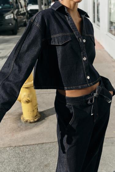 Z1975 CROPPED DENIM SHIRT WITH FLAPS - Blue by Zara - Image 3
