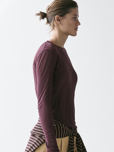 Zara 100% cotton semi-sheer T-shirt with collar detail - white