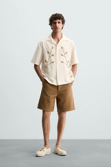 CONTRAST EMBROIDERY SHIRT - Yellow by Zara - Image 0