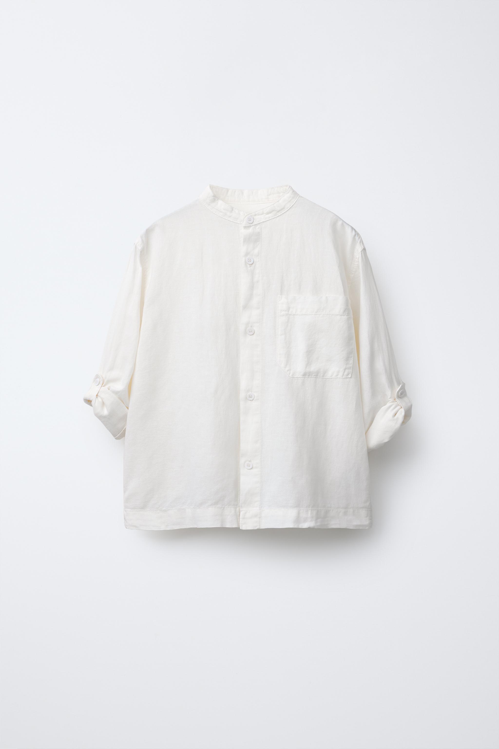 LINEN SHIRT WITH STAND COLLAR - Ecru | ZARA United Kingdom LINEN SHIRT WITH STAND COLLAR - Ecru | ZARA United Kingdom