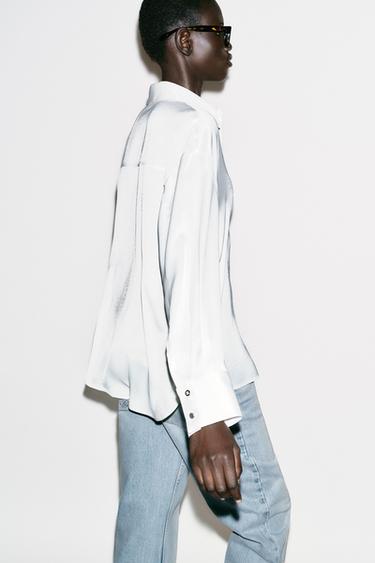 CONTRAST BUTTON SATIN SHIRT - White by Zara - Image 4