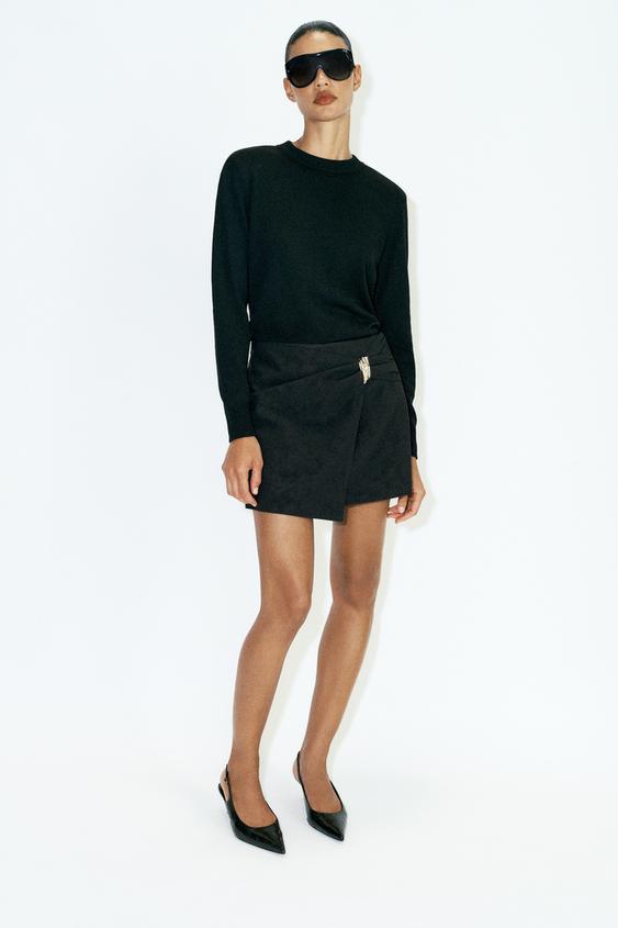 Zara 人造皮短褲裙 - 黑色 - 圖片 0