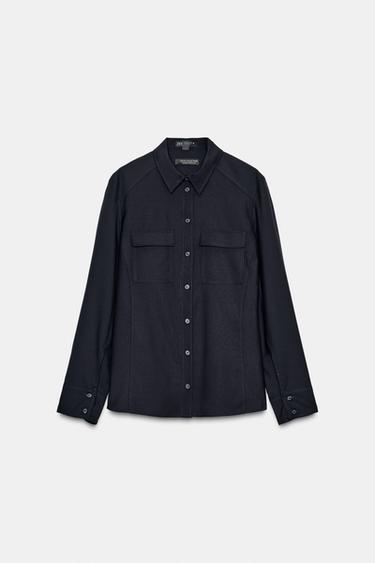 Zara 100% WOOL SHIRT ZW COLLECTION - Dark navy