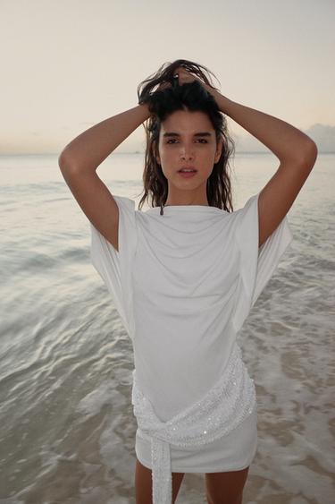 CONTRAST sequin MINI DRESS - White by Zara - Image 3