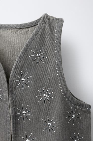 RHINESTONE DENIM WAISTCOAT - Anthracite grey by Zara - Image 2