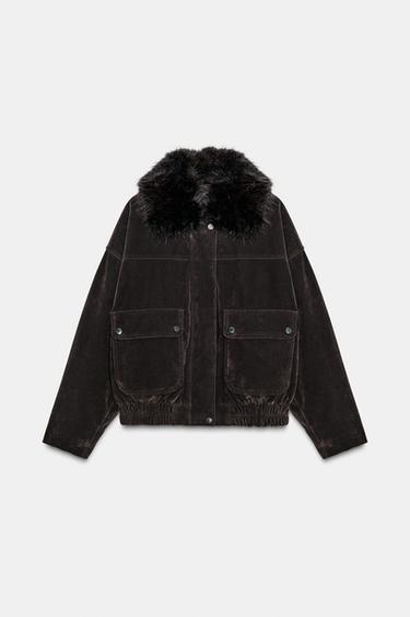 BLOUSON BOMBER OVERSIZE À COL EFFET FOURRURE - Marron de Zara - Image 5