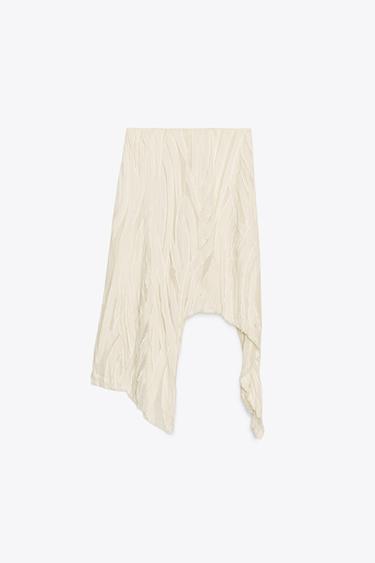 Zara ZW COLLECTION ASYMMETRIC PLEATED SKIRT - Ecru