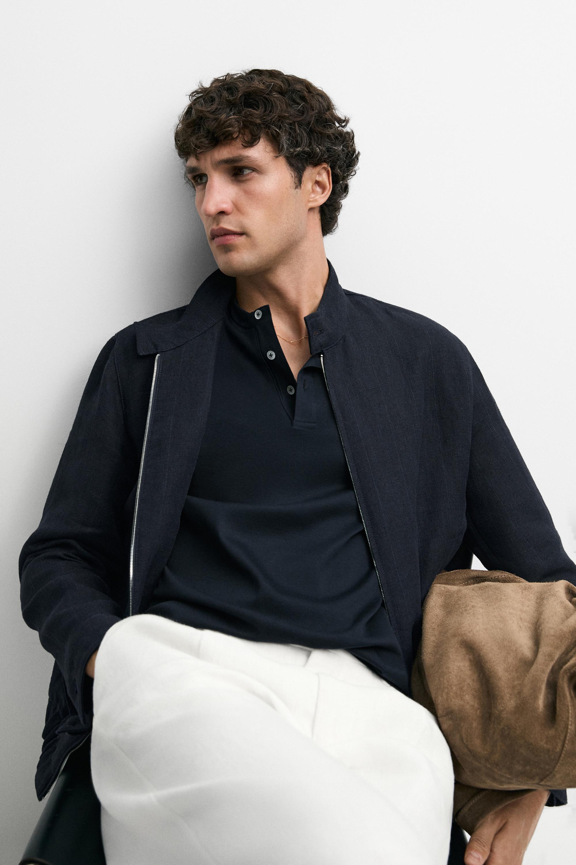 100% linen banded collar jacket