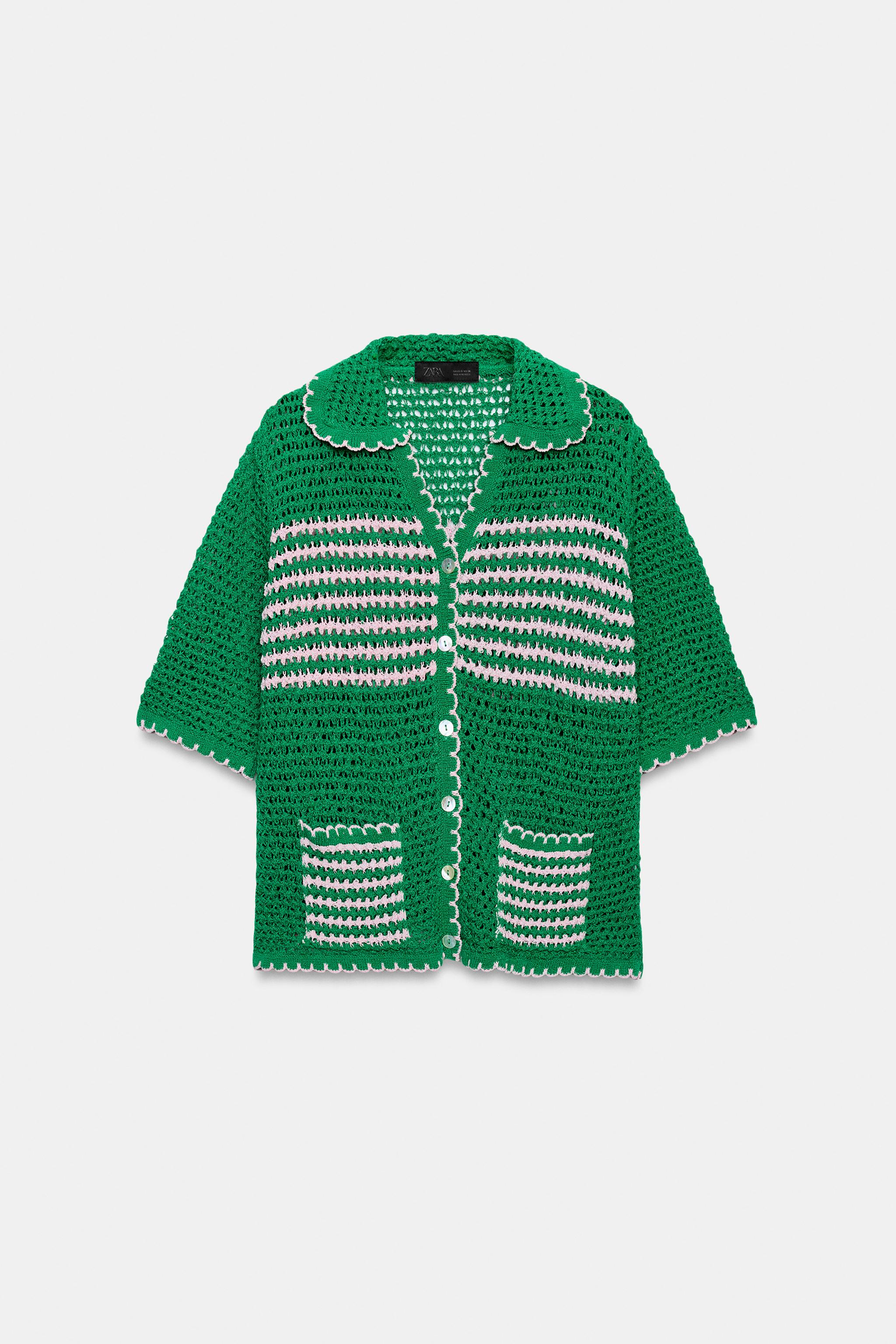 STRIPED OPEN KNIT POLO JACKET