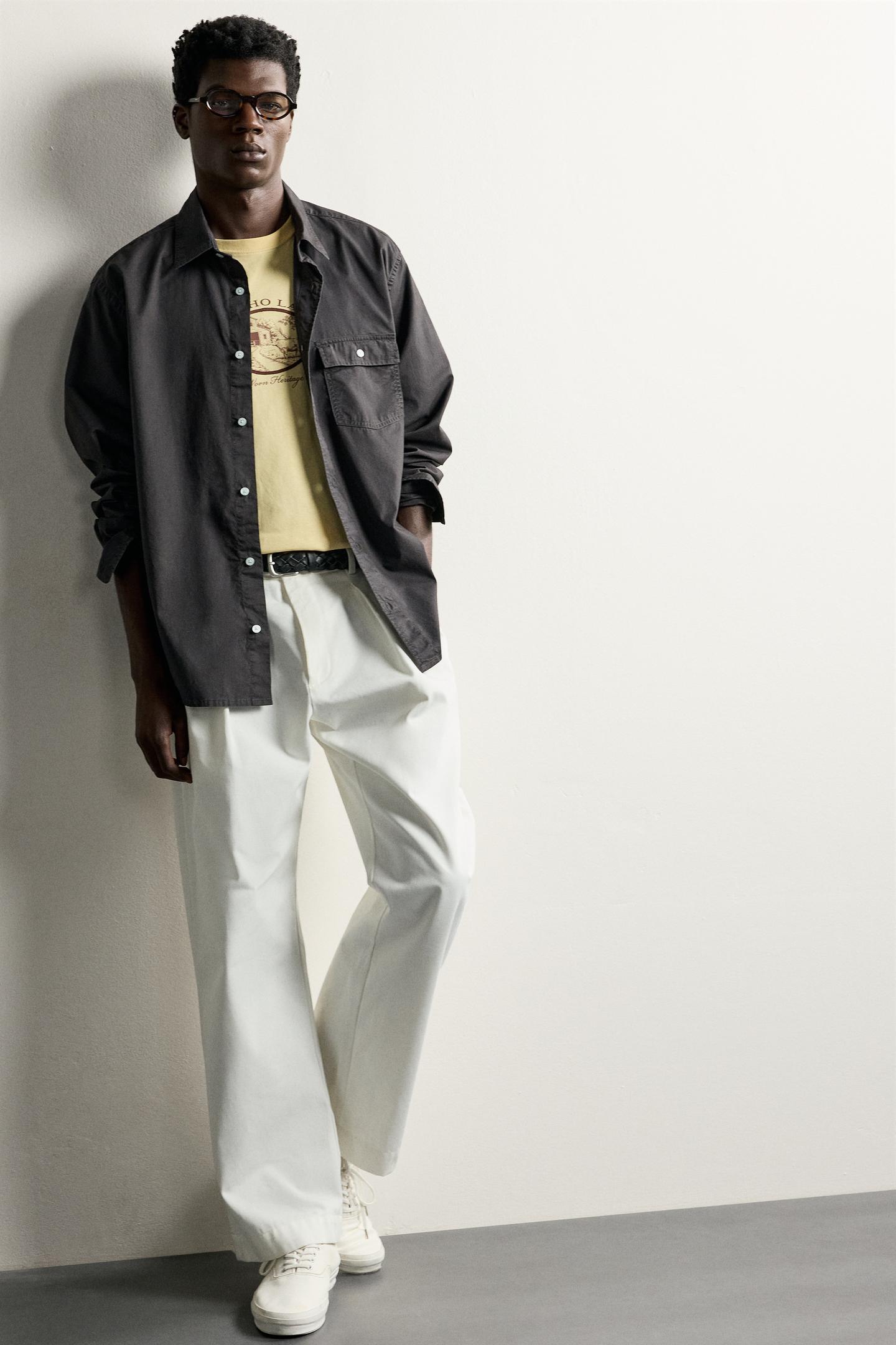 Мужская рубашка Zara Relaxed Fit Pocket, цвет: Тёмный коричневый — фото 6