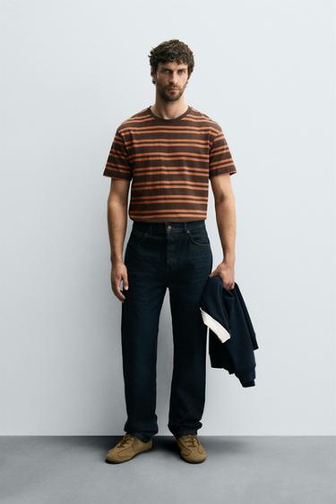 Zara STRIPED JACQUARD T-SHIRT - Brown - Image 0