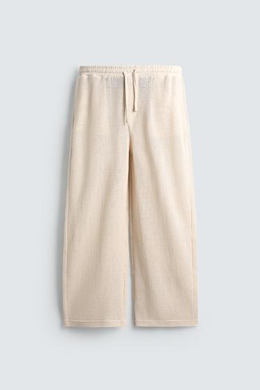Zara RELAXED FIT OPEN WEAVE PANTS - Bone