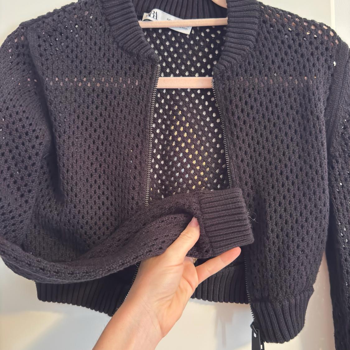 CROPPED KNIT CUTWORK BOMBER JACKET - Image 2