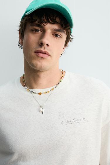 T-SHIRT DÉLAVÉ COTON ET LIN FLORIDE - Blanc de Zara - Image 6