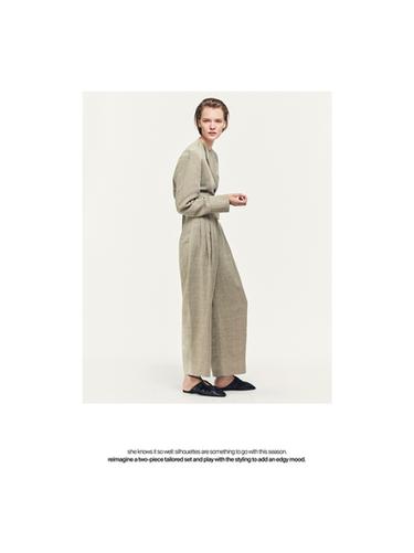 Zara Linen blend check print trousers - Beige