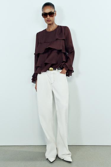 SHIRT WITH RUFFLES - Burgundy by Zara - Image 0