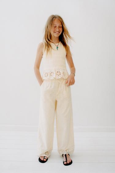 Zara ELASTICIZED SCHIFFLY TOP - Ecru