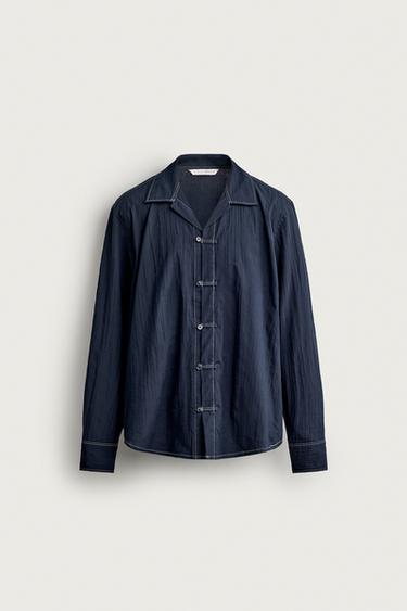 قميص RELAXED FIT بأزرار تبديل - بحري الخاص بـ Zara
