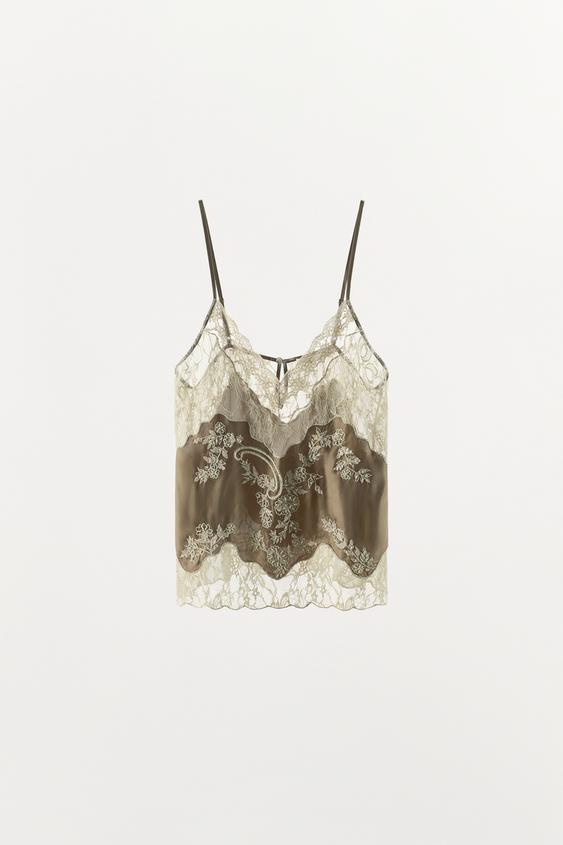 TOP LINGERIE DENTELLE ET FANTAISIE - Verdâtre de Zara - Image 4