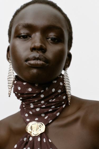HALTER TOP WITH HARDWARE AND POLKA DOTS - Ecru / Brown by Zara - Image 2
