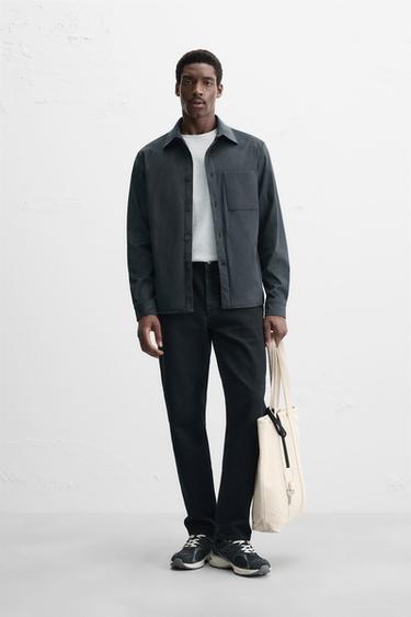Zara LIGHTWEIGHT FAUX SUEDE OVERSHIRT - Navy blue - Image 0