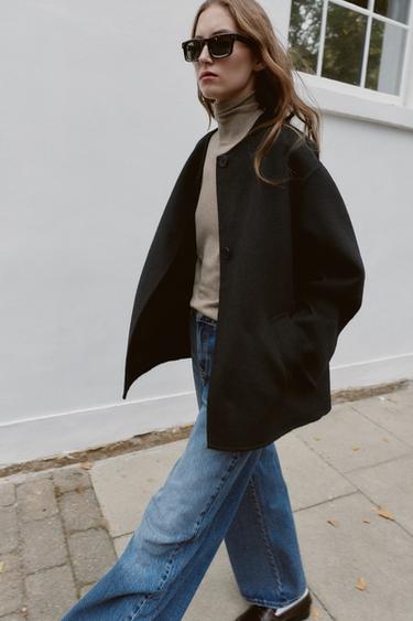 MANTEAU COURT ÉCHARPE AVEC LAINE - Noir de Zara - Image 6