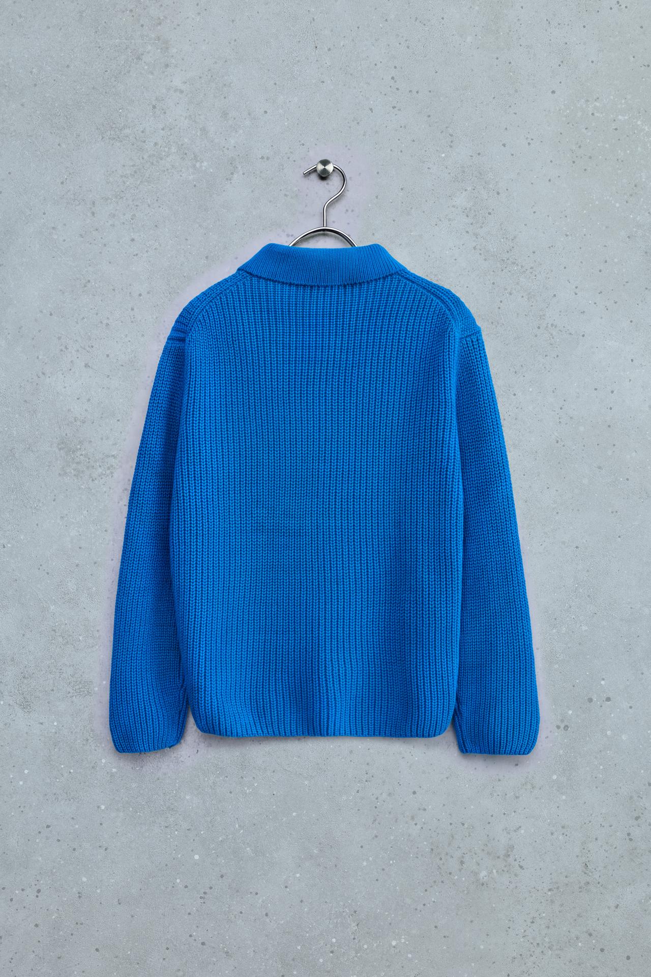 STORIESZ - COTTON AND WOOL CARDIGAN — Blue