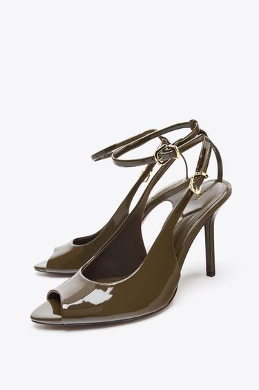 FAUX PATENT OPEN-TOE SLINGBACK HEELS - Khaki Green by Zara - Image 2