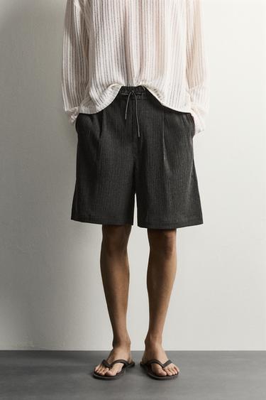 Zara 立體紋理休閒短褲 - 炭灰色