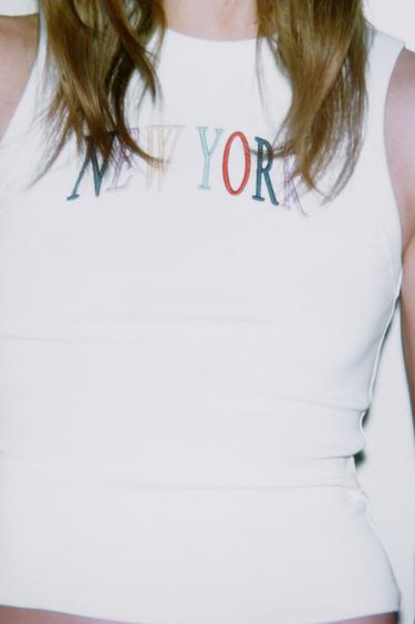 EMBROIDERED SLOGAN TOP - White by Zara - Image 6