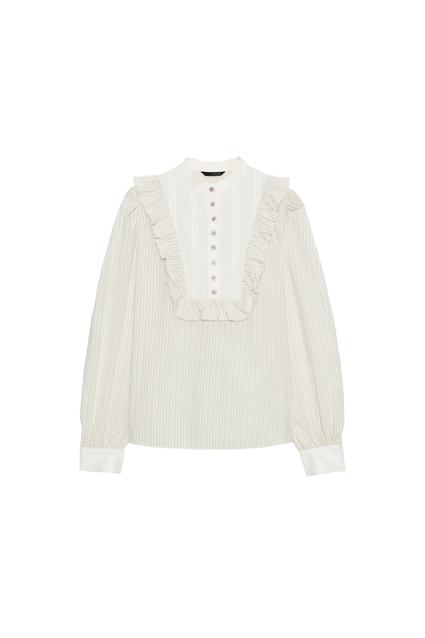 Женская блузка Zara Striped Ruffle, цвет: Экрю / Бежевый — фото 9