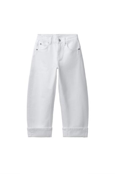 Zara BARREL JEANS WITH CUFFED HEM - White - Image 0
