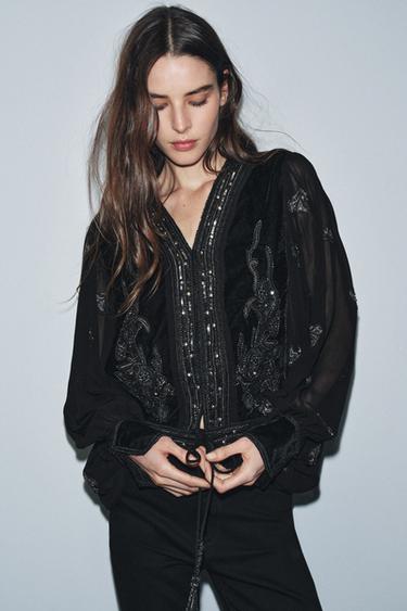 ZW COLLECTION LIMITED EDITION EMBROIDERED CROPPED JACKET - Black by Zara