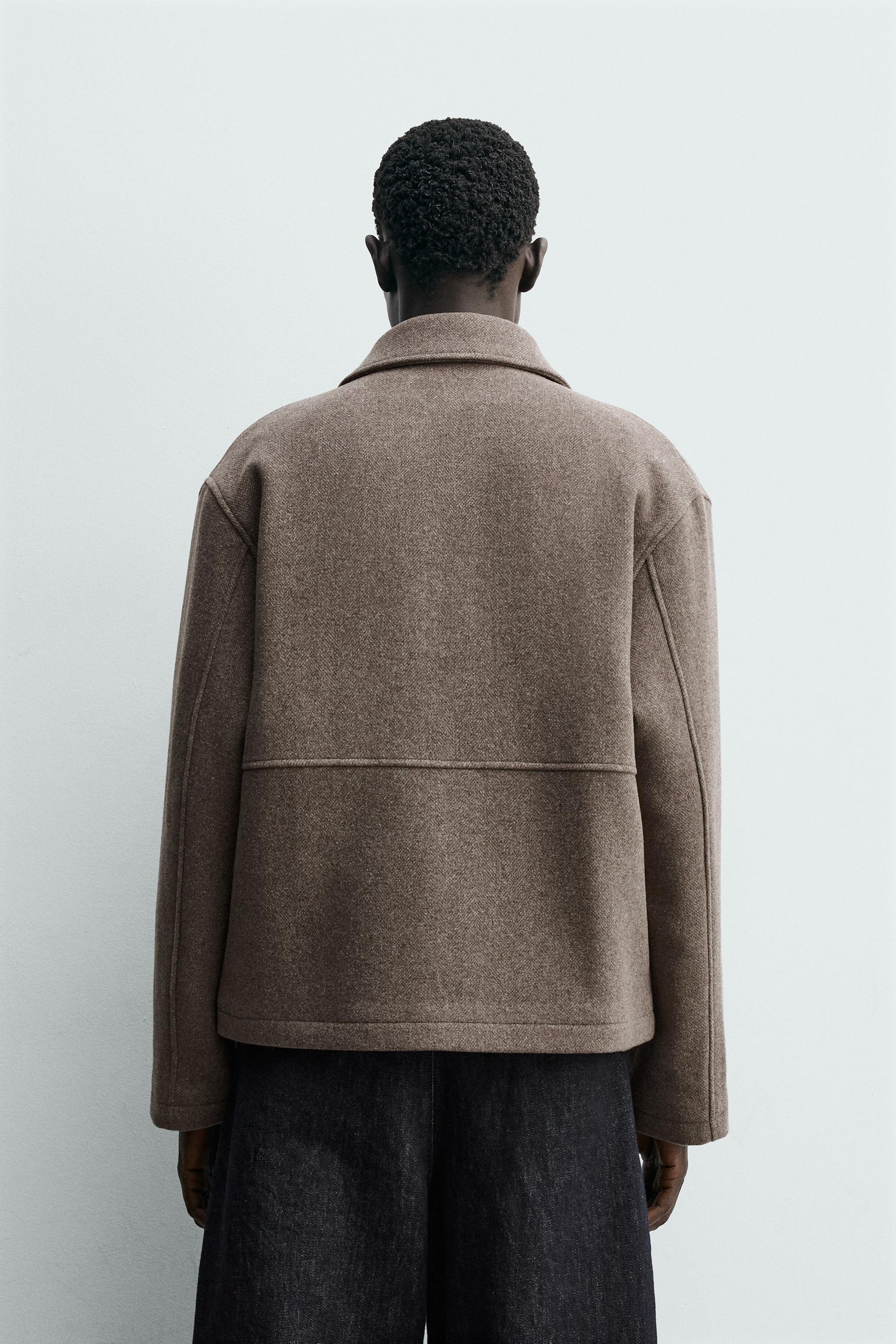 HERRINGBONE TEXTURED JACKET WITH ZIP - Sand | ZARA India