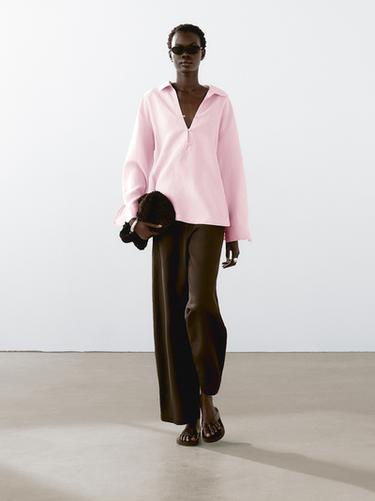 Blusa ligera cuello polo - Malva de Zara - Imagen 0