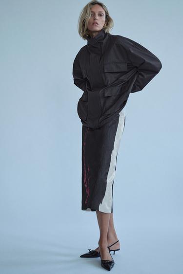 СПІДНИЦЯ ZW COLLECTION СЕРЕДНЬОЇ ДОВЖИНИ З ПРИНТОМ - Кротово-сірий Zara