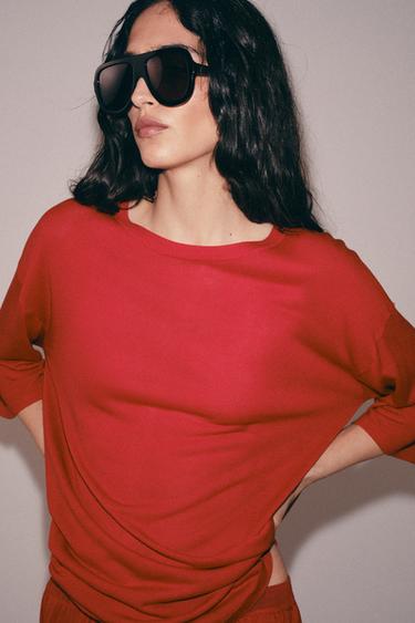 TOP OVERSIZE DE PUNT - Vermell de Zara
