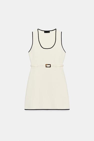 KNIT DRESS WITH BELT - Ecru / Black by Zara