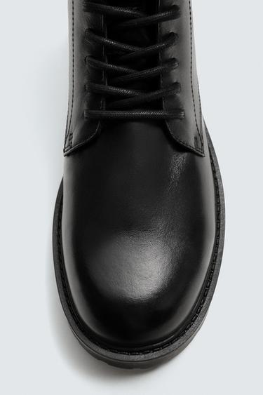 LEATHER LACE-UP BOOTS - Black by Zara - Image 5