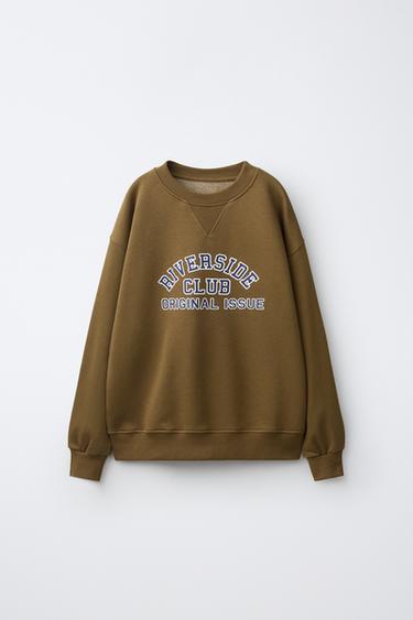 VARSITY TEXT PRINT SWEATSHIRT — Light khaki 1