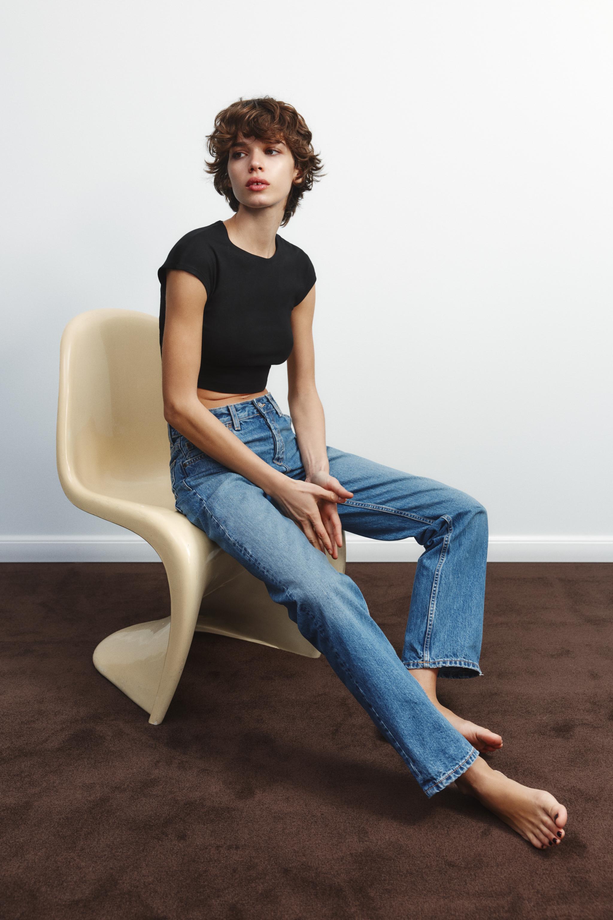 COTTON MODAL CROP T-SHIRT - Black | ZARA Australia