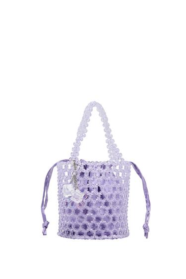 BEADED CYLINDRICAL BUCKET BAG