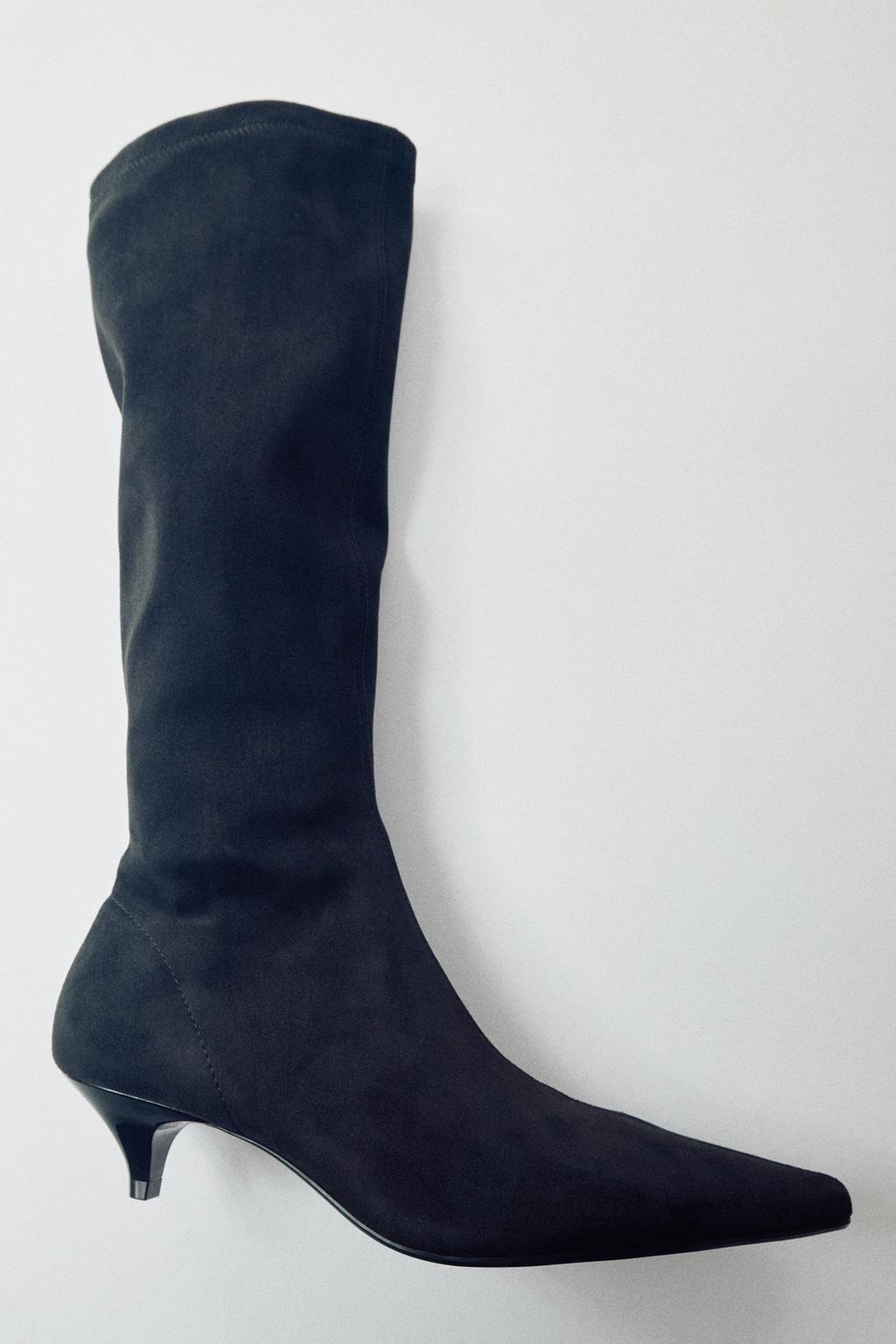 STRETCH KITTEN-HEEL BOOTS