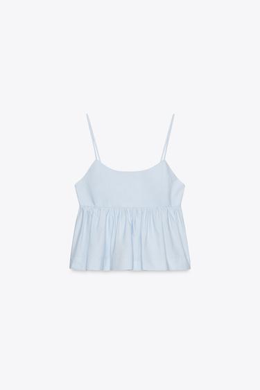 Zara POPLIN PEPLUM TOP - Sky blue - Image 0